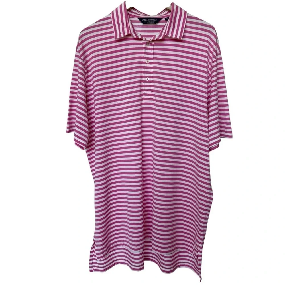 Ralph Lauren Polo Golf Men's XL Pink White Stripe Polo Shirt Short Sleeve Casual